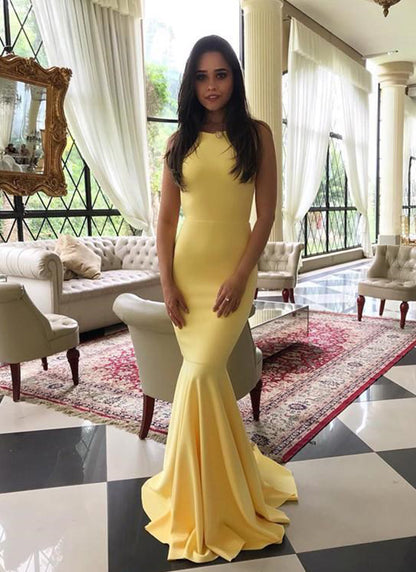 Yellow Satinless Long Mermaid Dress Evening Dress