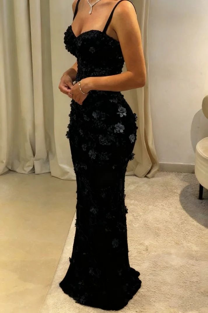 Beautiful Mermaid 3D Floral Prom Dresses Spaghetti Straps Lace Formal Dress,AST2284