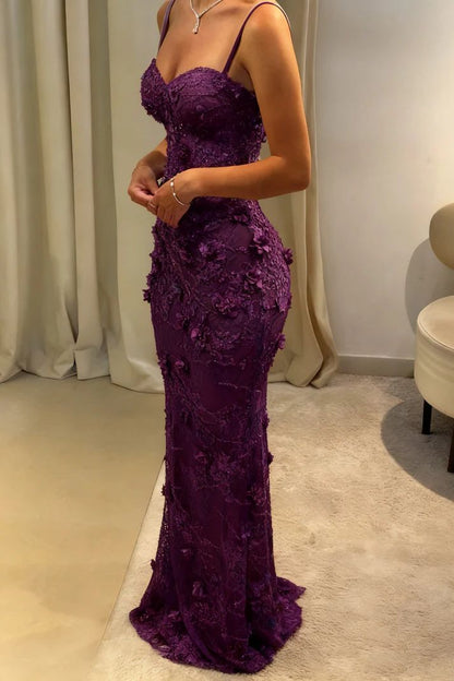 Beautiful Mermaid 3D Floral Prom Dresses Spaghetti Straps Lace Formal Dress,AST2284