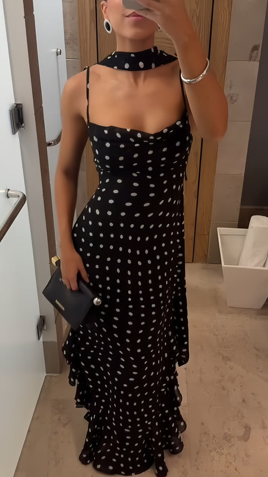 Black Chiffon Dots Ruffle Party Dresses Spaghetti Straps Homecoming Dress,AST1879
