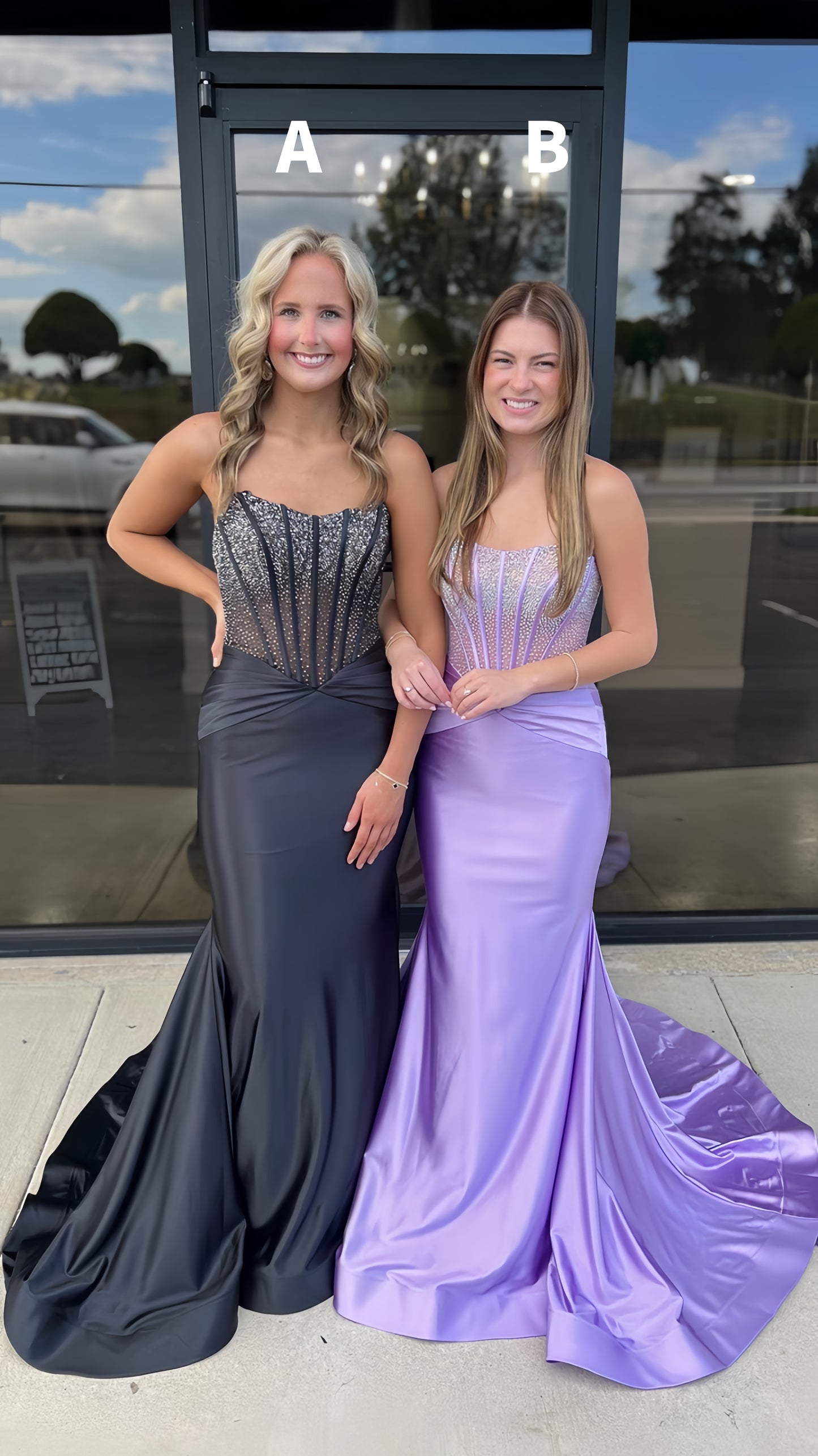 Black/Lilac Beaded Mermaid Satin Long Prom Dress, AST1499