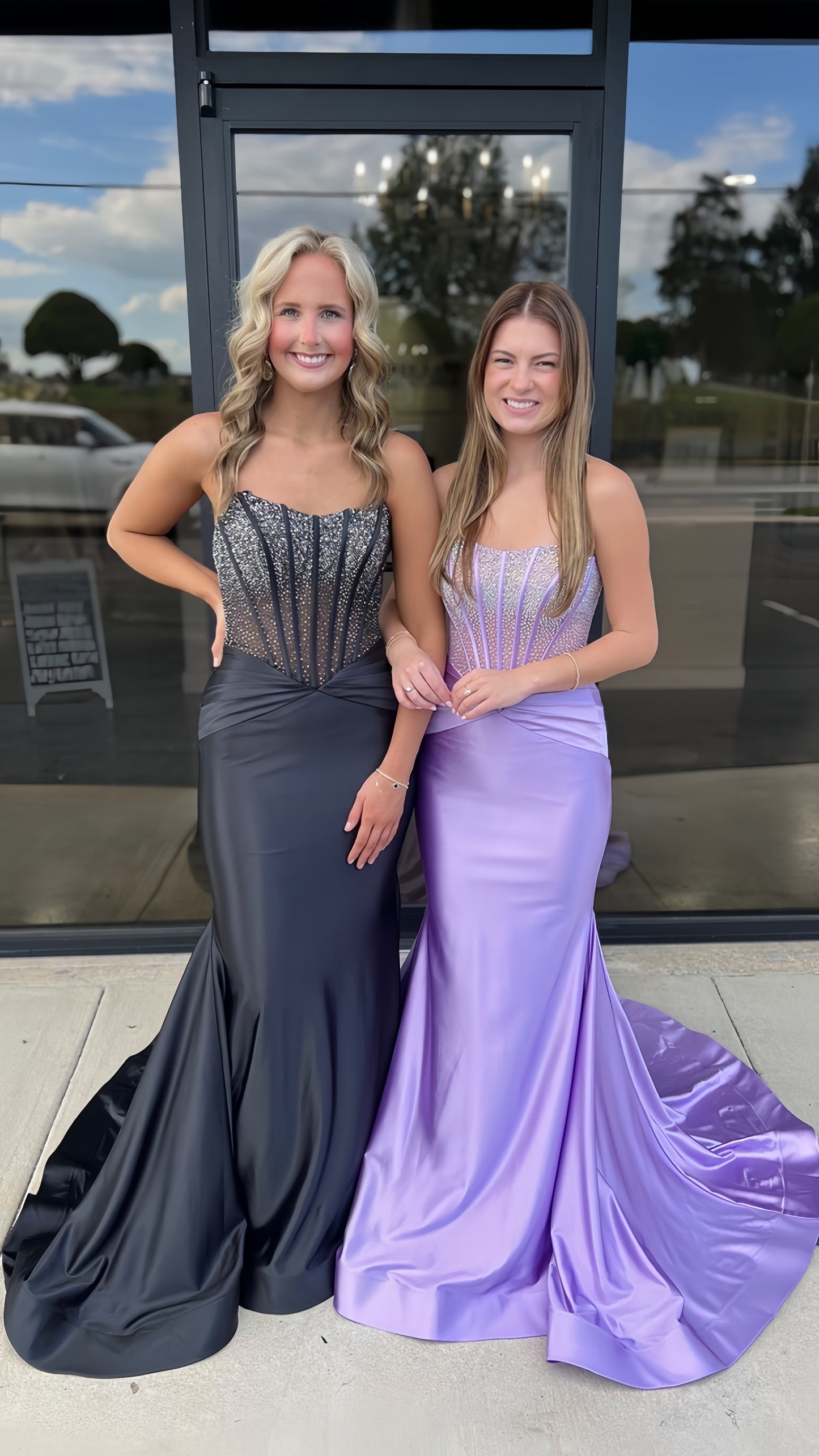 Black/Lilac Beaded Mermaid Satin Long Prom Dress, AST1499