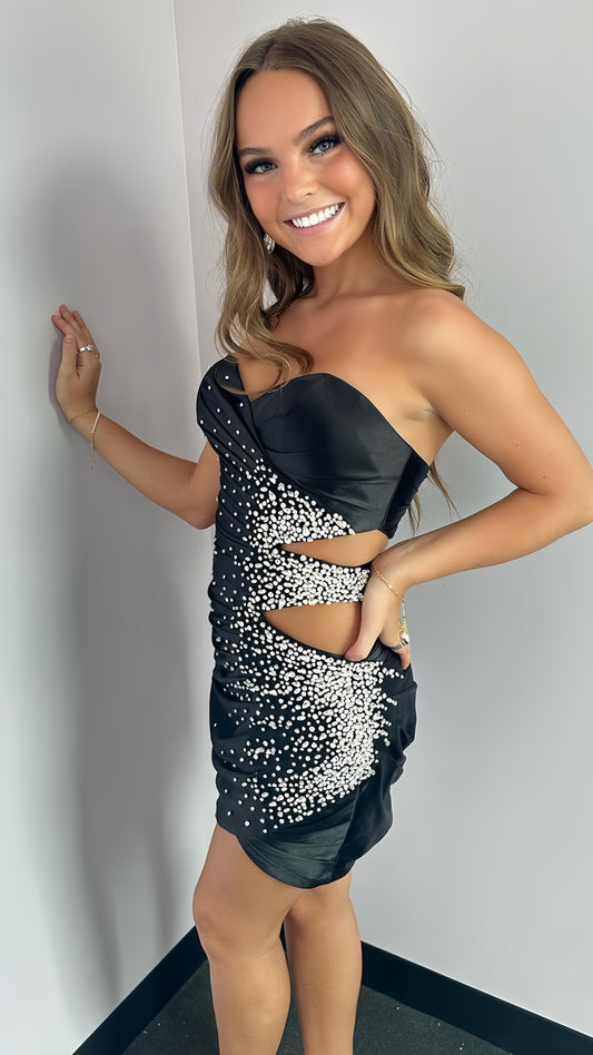 Black Pearl Beaded Homecoming Dresses, AST1431