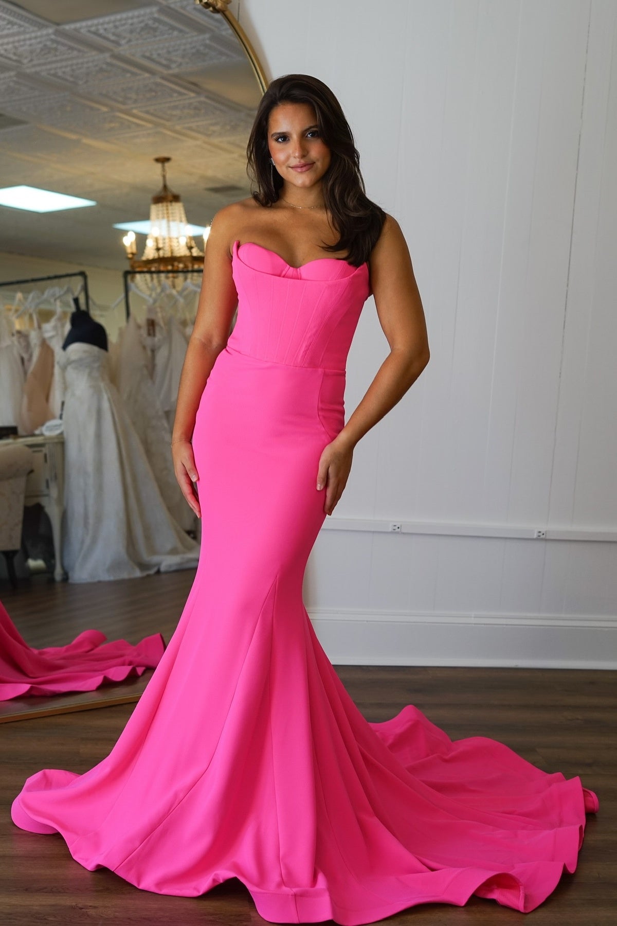 Black/Pink Mermaid Satin Long Prom Dress, AST1507