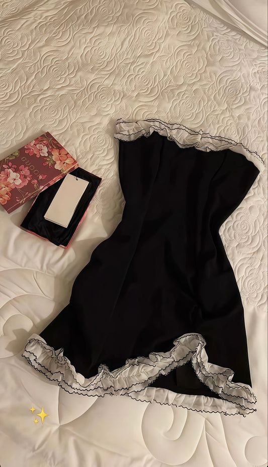 Black Strapless Homecoming Dress Ruffle Graduation Dress,AST1897