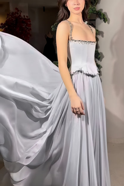 Bling Bling Two Pieces Beaded Prom Dresses Long Evening Dresses Satin Formal Gown,AST2084