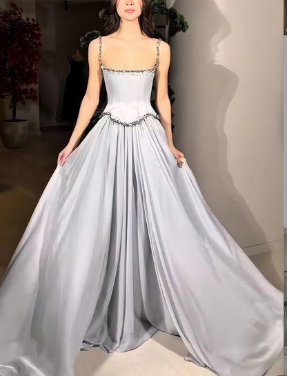 Bling Bling Two Pieces Beaded Prom Dresses Long Evening Dresses Satin Formal Gown,AST2084