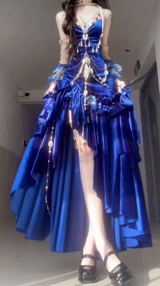 Blue/Burgundy Velvet Prom Cosplay Dresses Vintage Topic Party Dress,AST1976