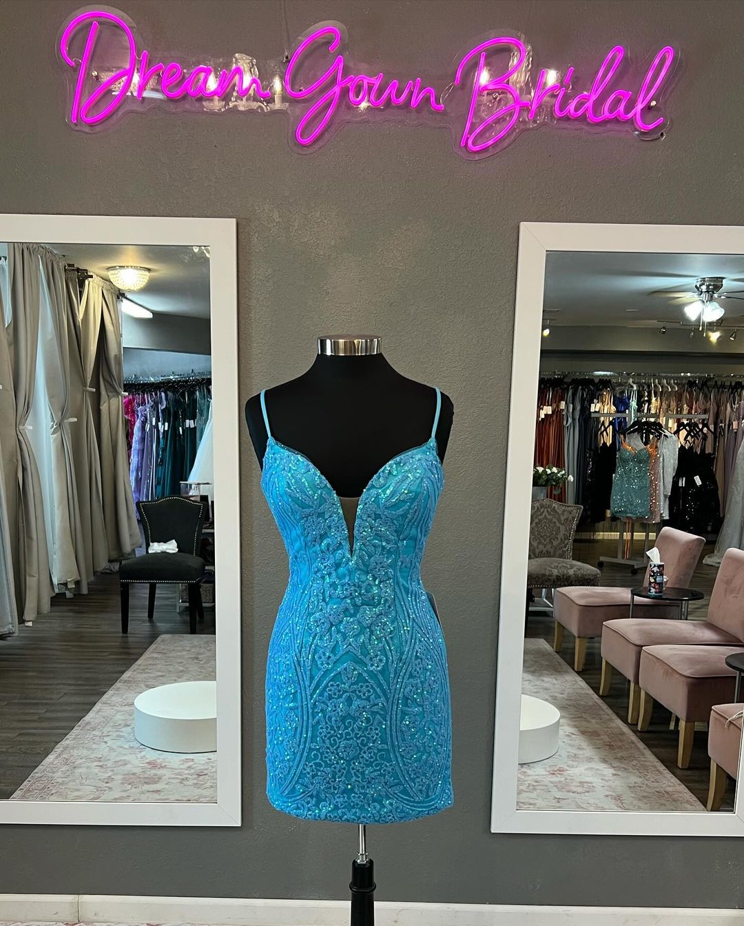 Blue Sequin Homecoming Dress Sequin Lace Party Dress, AST1375