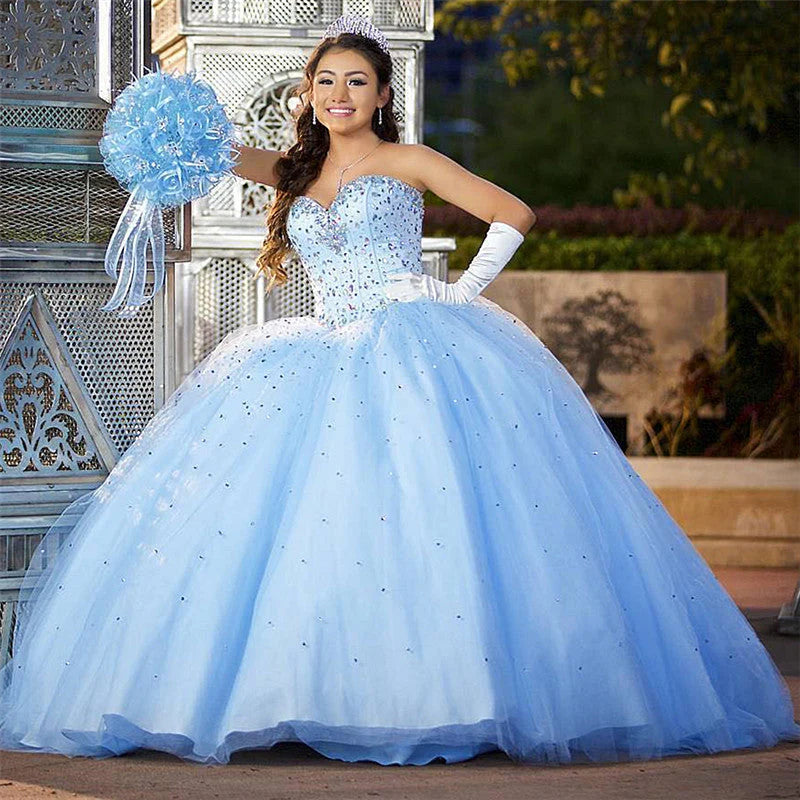 Blue Sweetheart Beaded Tulle Sweet 16 Dress,AST994