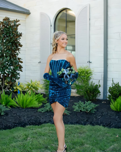 Blue Velvet Tight Homecoming Dress, AST1403