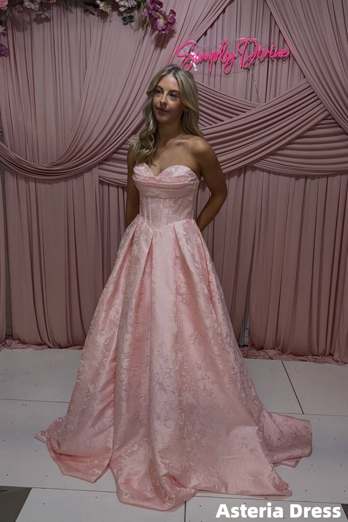 Blush Pink Floral Print Sweetheart Prom Dresses, Long Evening Formal Dress