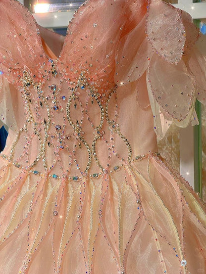 Blush Pink Organza Beaded Homecoming Dresses V-Neck Mini Hoco Party Dress,AST1968