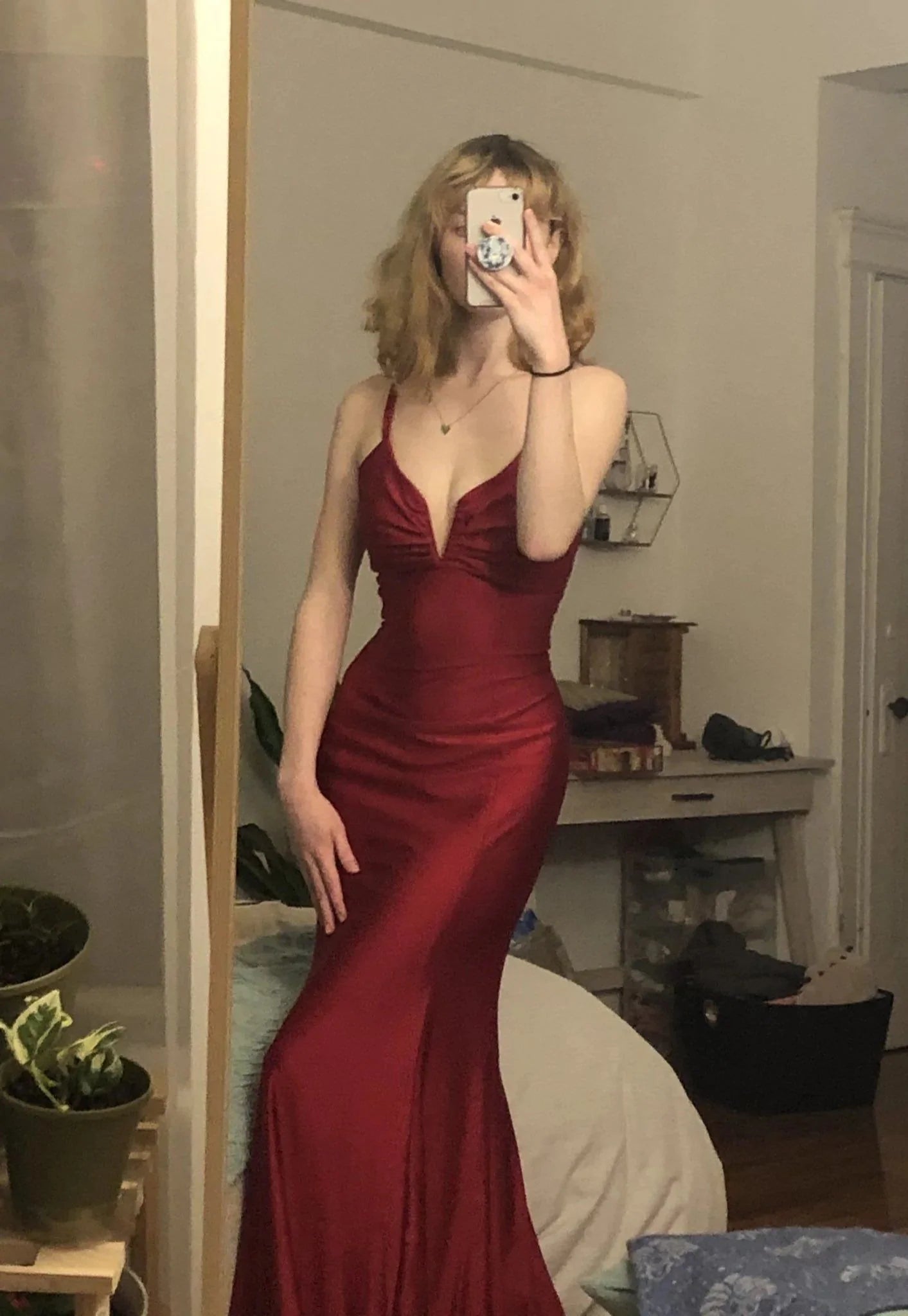 Burgundy Mermaid Satin Bodycon Prom Dress, AST886 - Asteria