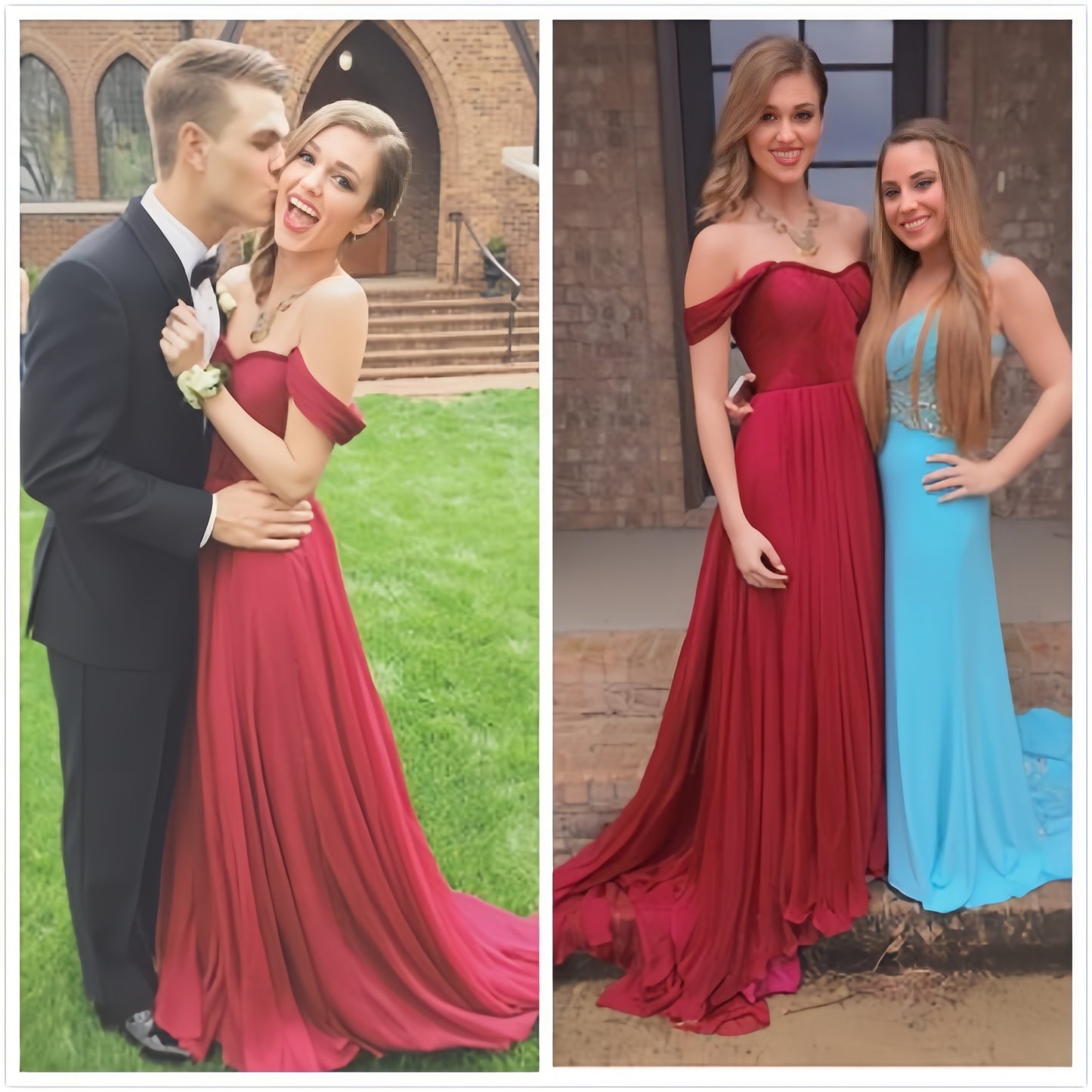 Burgundy Off The Shoulder A-line Prom Dresses Cheap Chiffon Evening Graduation Dress,AST2157