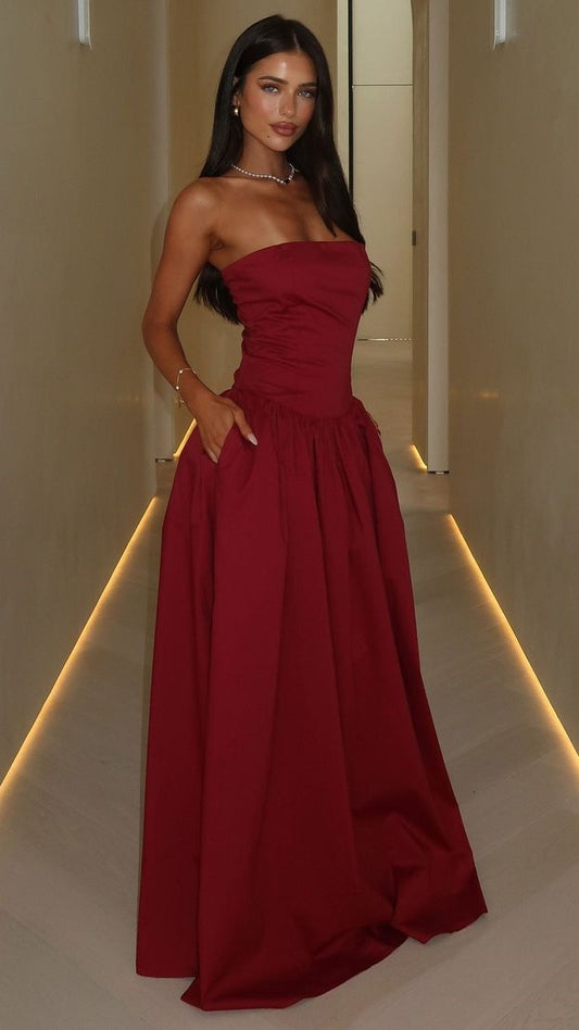 Burgundy Prom Dress, Strapless Evening Dress, A-Line Party Ball Gown, AST1745