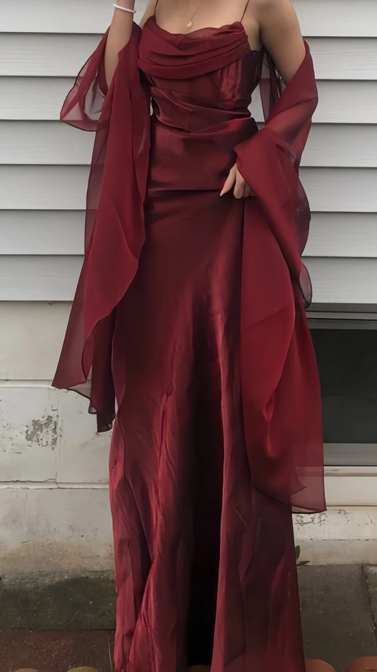 Burgundy Sheath Long Prom Dresses, Sleeveless Evening Dress,AST2077