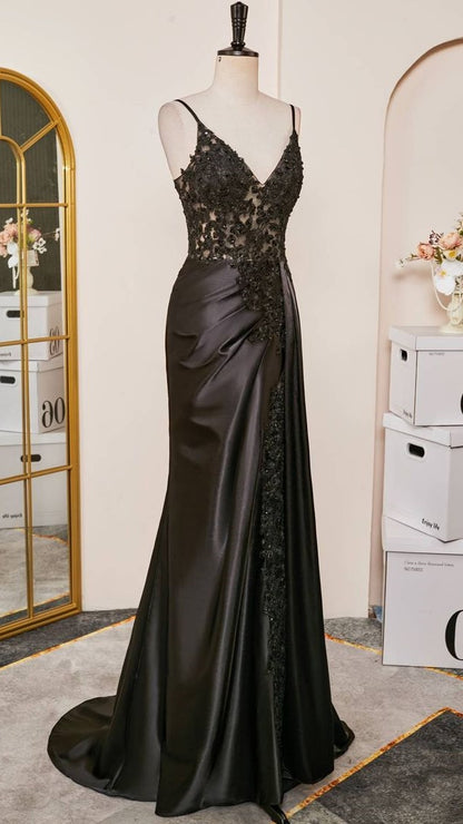 Burgundy Mermaid Appliques Long Prom Dresses Spaghetti Straps Evening Party Dress With Slit,AST2102