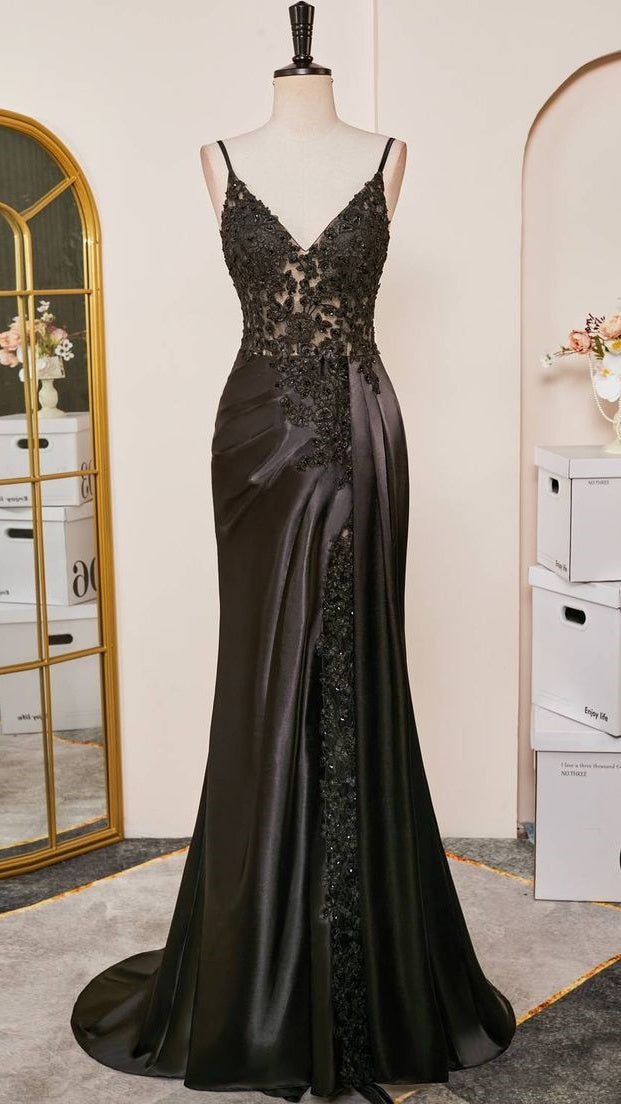 Burgundy Mermaid Appliques Long Prom Dresses Spaghetti Straps Evening Party Dress With Slit,AST2102