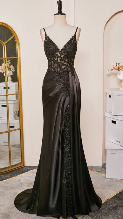 Burgundy Mermaid Appliques Long Prom Dresses Spaghetti Straps Evening Party Dress With Slit,AST2102