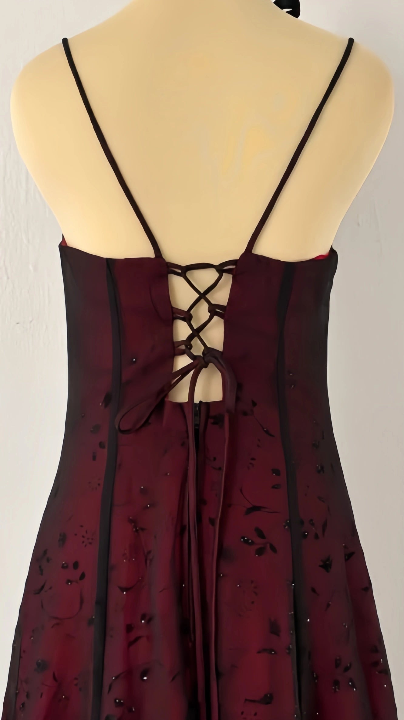 Burgundy Spaghetti Straps Full Length Evening Prom Dress,AST2242