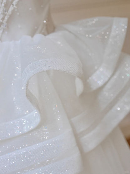 Timeless Ball Gown Off The Shoulder Tulle Sequin Long Wedding Dresses
