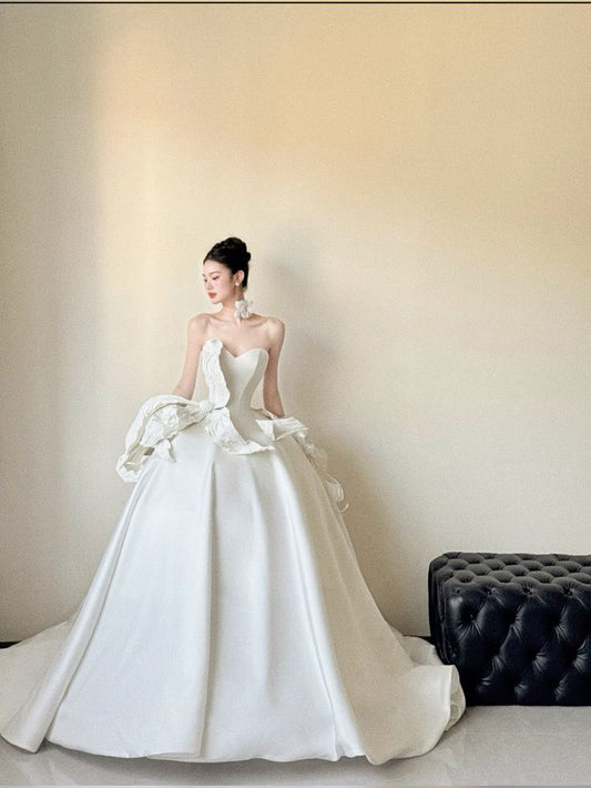 Timeless Ball Gown Strapless Satin  With Gloves Long Wedding Dresses