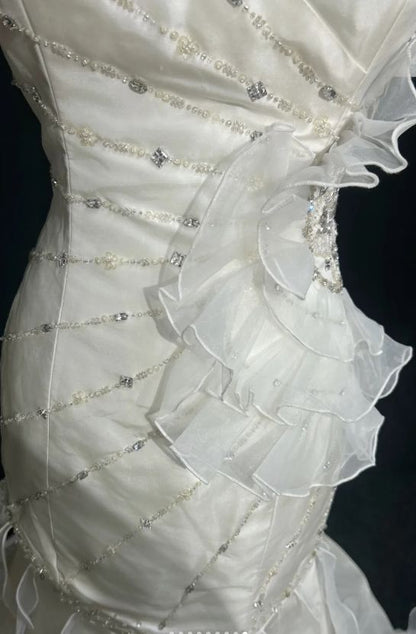 Sweetheart Mermaid Satinn Ruffle Beaded  Long Prom Dress,Wedding Dress,Evening Dress