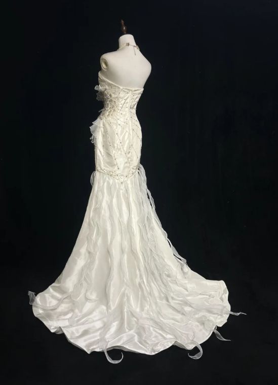 Sweetheart Mermaid Satinn Ruffle Beaded  Long Prom Dress,Wedding Dress,Evening Dress