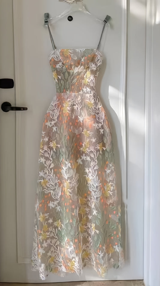 Charming Floral Sheath Party Dresses Spaghetti Straps Lace Prom Evening Gown,AST2173