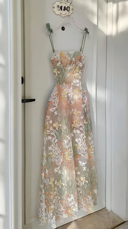 Charming Floral Sheath Party Dresses Spaghetti Straps Lace Prom Evening Gown,AST2173