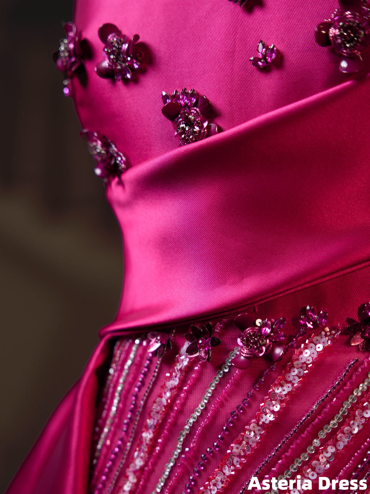Charming Fuchsia Strapless Beaded Long Prom Dresses