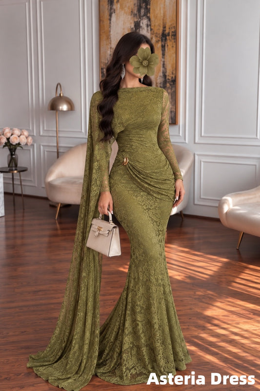Charming Olive Green Mermaid Lace Prom Dresses