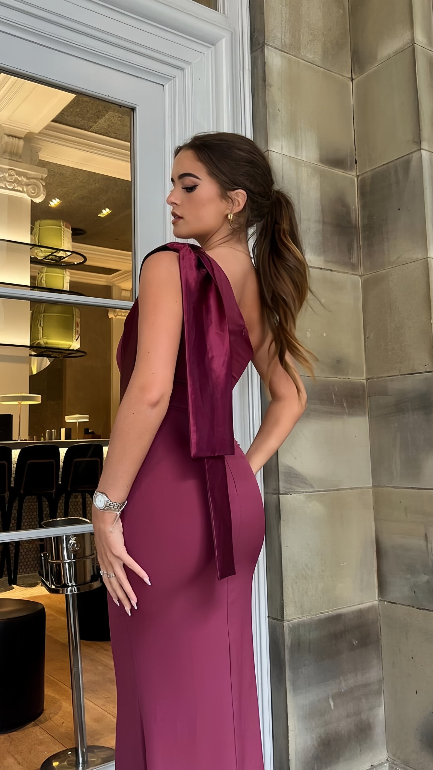 Charming One Shoulder Maroon Mermaid Long Evening Prom Dresses, AST1479