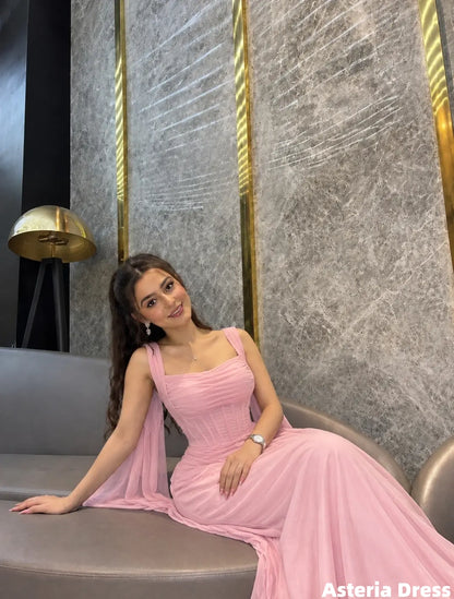 Charming Pink Chiffon Long Prom Dresses, Evening Gown