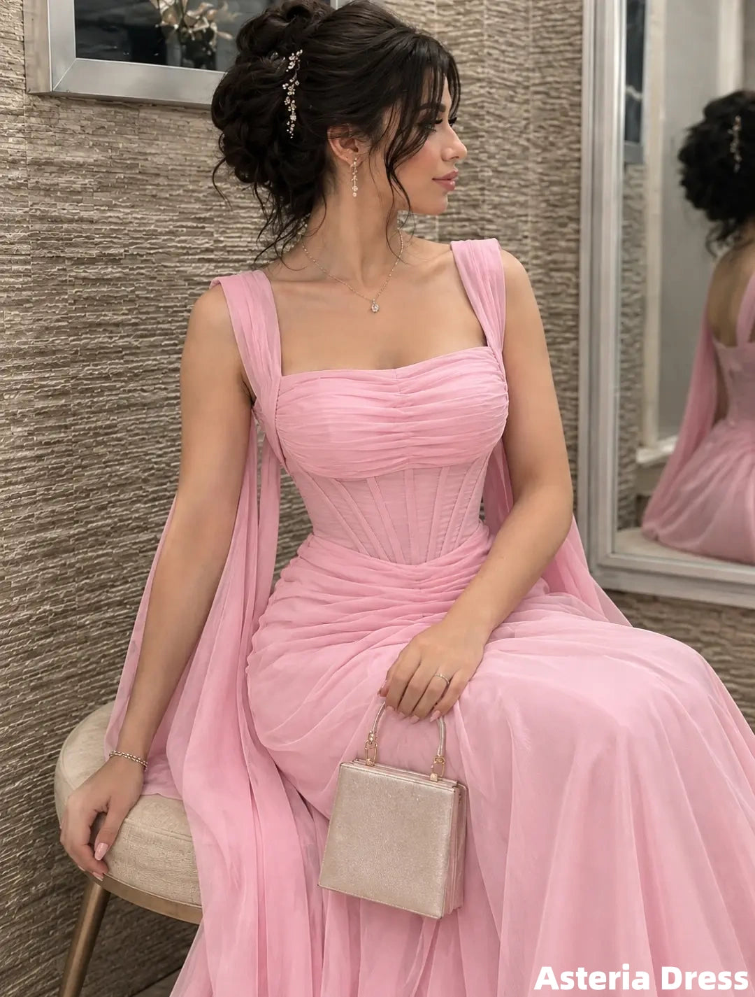 Charming Pink Chiffon Long Prom Dresses, Evening Gown