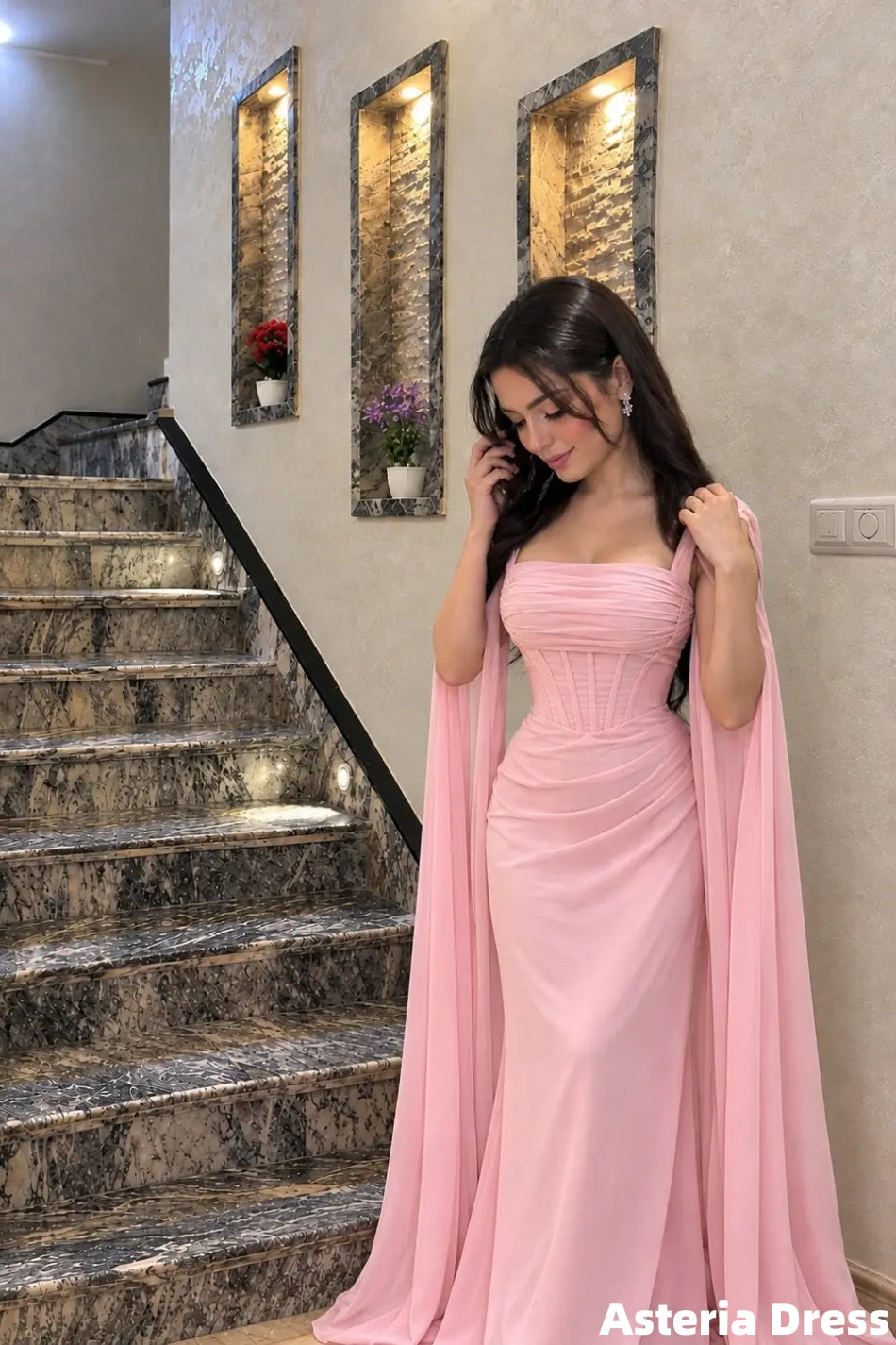 Charming Pink Chiffon Long Prom Dresses, Evening Gown