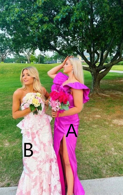 Charming Pink Floral Mermaid Prom Dresses Senior Girls Pretty Party Dress,AST2307