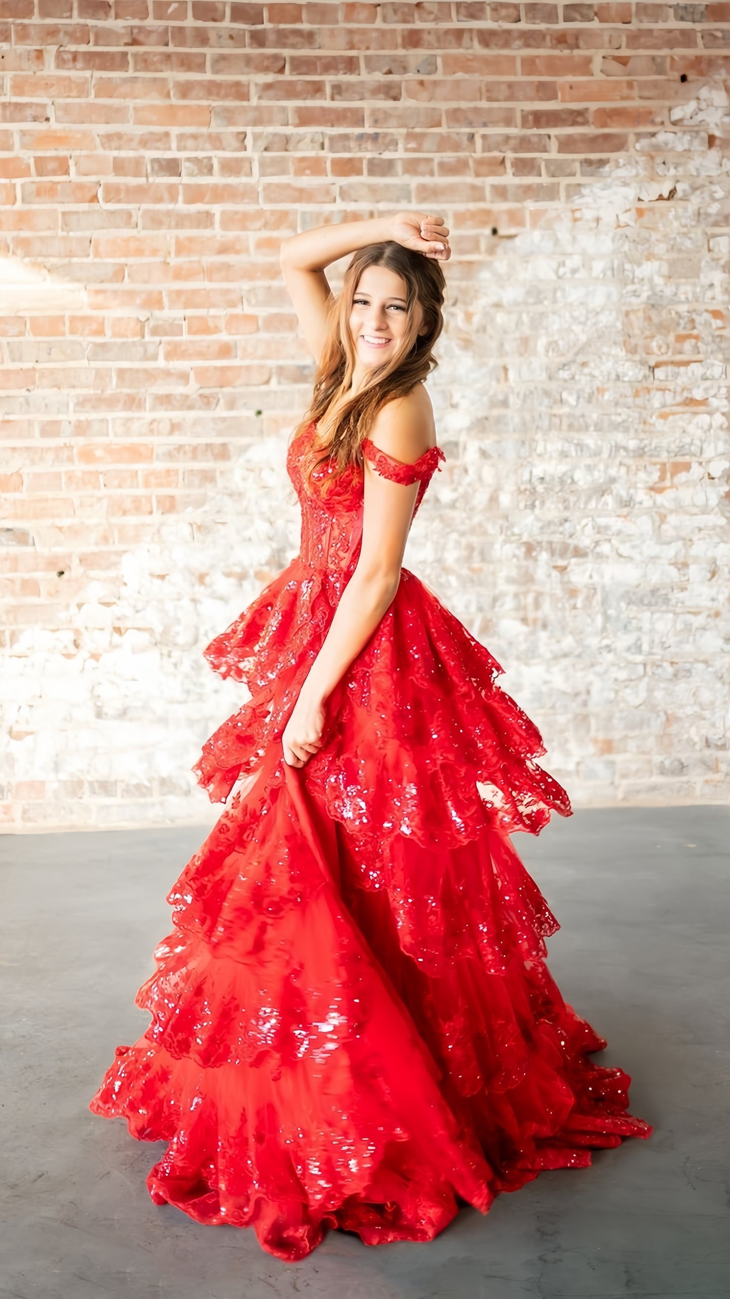 Charming Red Lace Prom Dresses Ruffles Evening Gown, AST1461