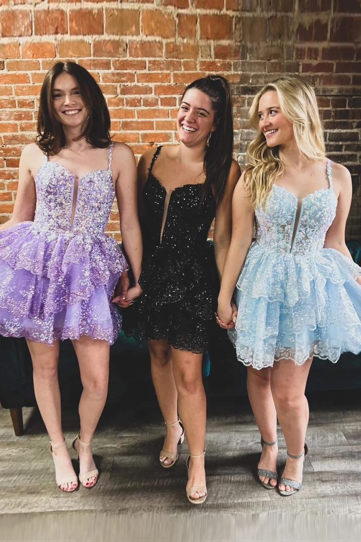 Charming Sequin Lace Ruffle Homecoming Dresses, AST1347