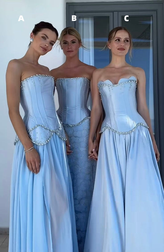 Charming Sky Blue Beaded Bridesmaid Dresses Long Prom Party Dress,AST2174