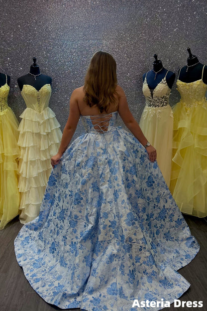 Charming Sweetheart Floral A-Line Prom Ball Gown, Evening Party Dress