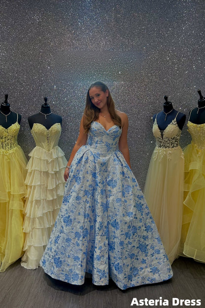Charming Sweetheart Floral A-Line Prom Ball Gown, Evening Party Dress