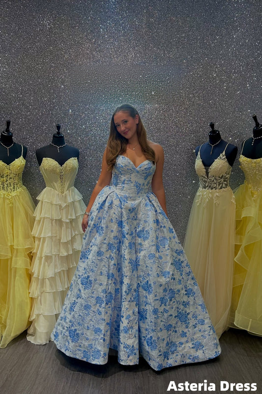 Charming Sweetheart Floral A-Line Prom Ball Gown, Evening Party Dress