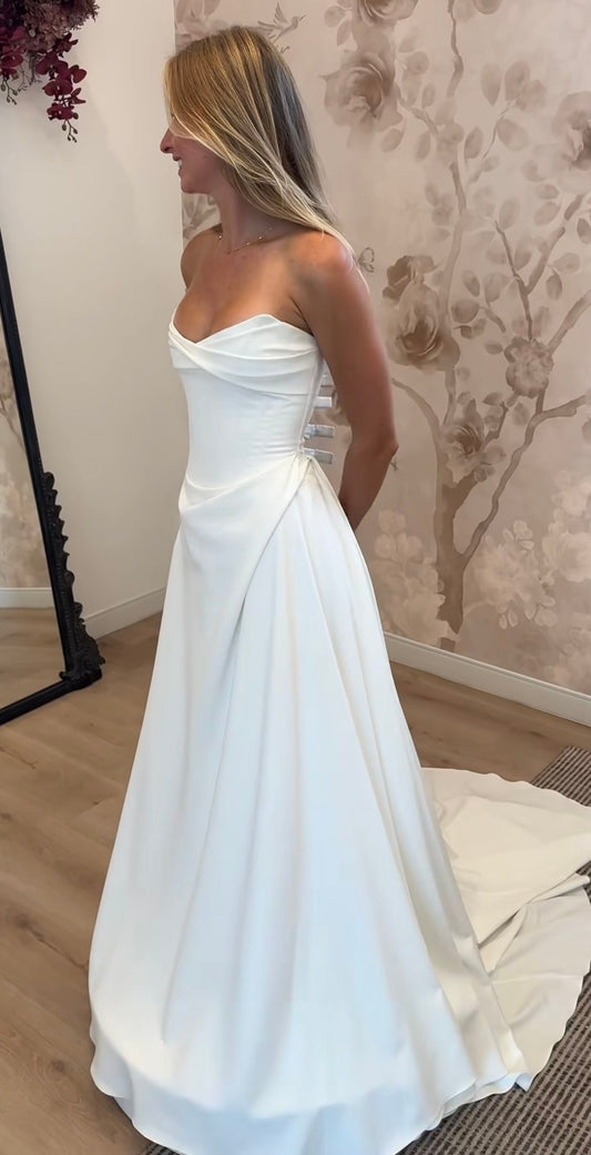 Charming White Bridal Dresses Sweetheart A-line Beach Wedding Gown,AST2063