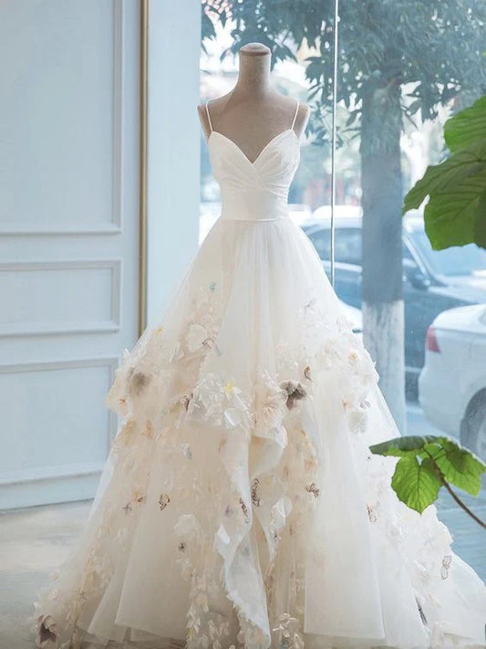 Charming White Floral Party Dress Sweet 16 Dresses Tulle Prom Gown,AST2264