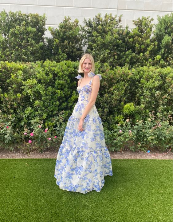 Cute Lavender Chiffon Print Floral A Line Formal Evening Dress Prom Gown SP225 main image 0