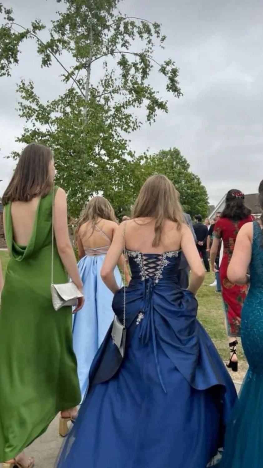 Classic Royal Blue Strapless Prom Dresses Appliques Evening Party Dress,AST2180