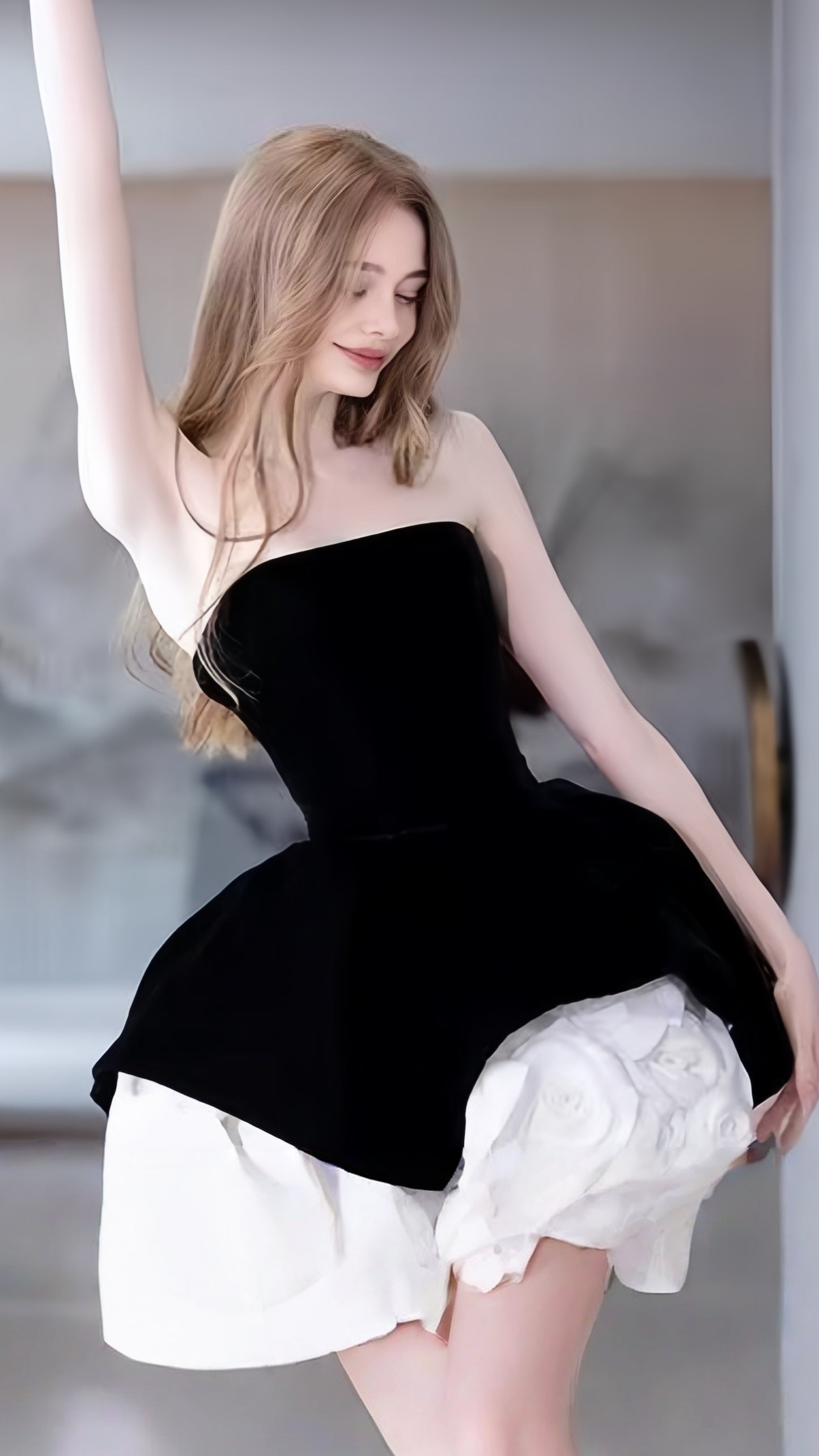 Classy Black Strapless Rose Flowers Homecoming Dresses A-line Party Dress, AST1988