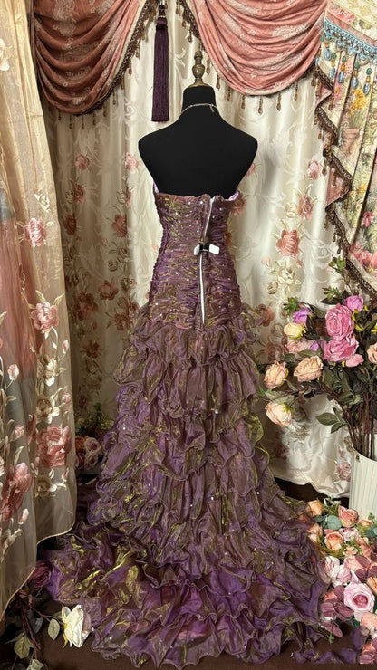 Classy Mermaid Strapless Ruffles Long Evening Dress Prom Dresses,AST2105